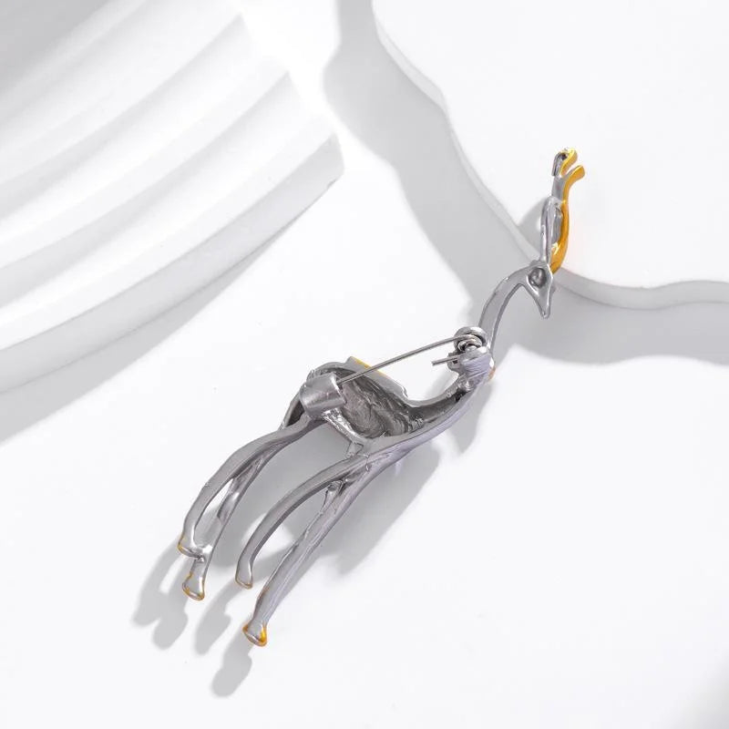 Elegant Silver Gold Alloy Elk Deer Brooch For Women, Animal Lapel Pin Corsage Suit Accessory Gift