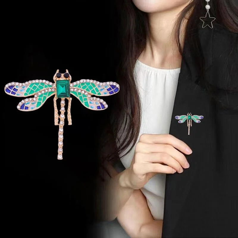 Elegant Dragonfly Brooch With Rhinestone And Enamel Wings, Alloy Lapel Pin Corsage For Women's Suit Gift