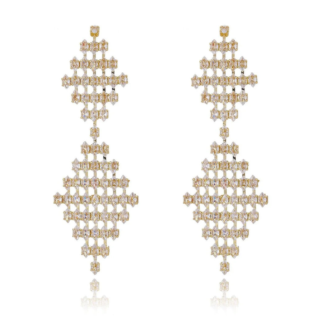 Luxury Geometric Diamond Shape Rhinestone Long Dangle Earrings For Wedding Party Banquet Fashion Jewelry