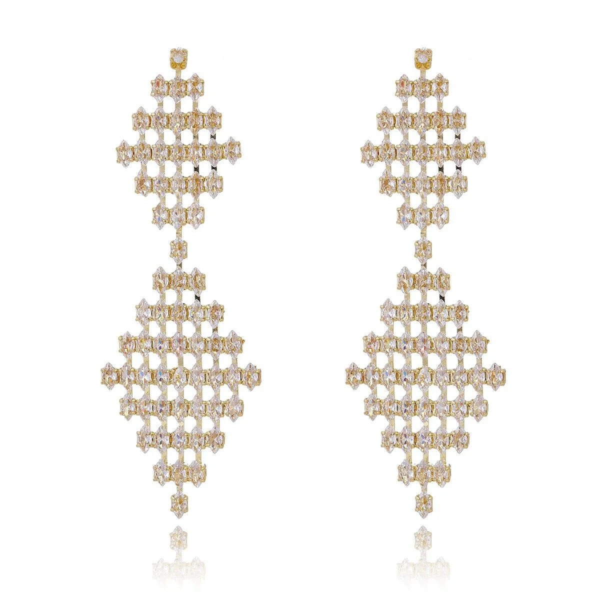 Luxury Geometric Diamond Shape Rhinestone Long Dangle Earrings For Wedding Party Banquet Fashion Jewelry