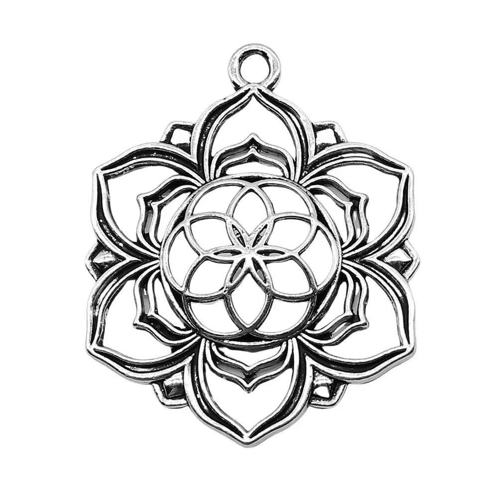 35x43mm 5.2g Antique Silver Zinc Alloy Geometric Flower Charm Pendant for DIY Necklace Bracelet Making