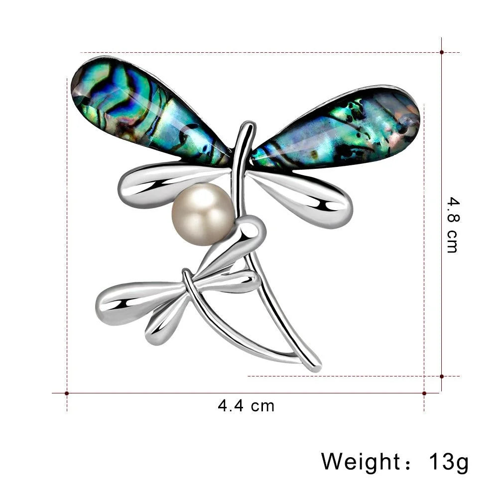 Elegant Mother Of Pearl Dragonfly Brooch With Faux Pearl, Women's Alloy Lapel Pin Suit Accessory Gift