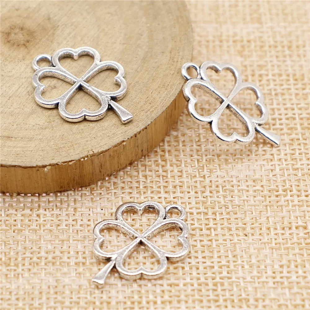 24x17mm 1.2g Multicolor Zinc Alloy Four Leaf Clover Charm Pendant for DIY Bracelet Jewelry Making