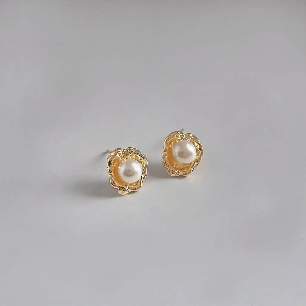 14K Gold Plated Geometric Faux Pearl Drop Earrings, Minimalist Luxury Style