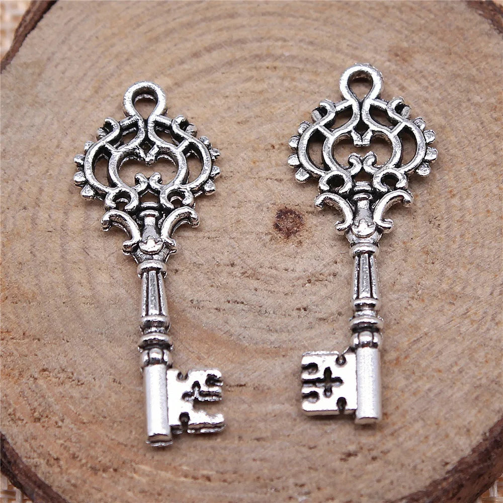 32x12mm 1.2g Zinc Alloy Key Charm Pendant for DIY Necklace Bracelet Keychain Jewelry Making