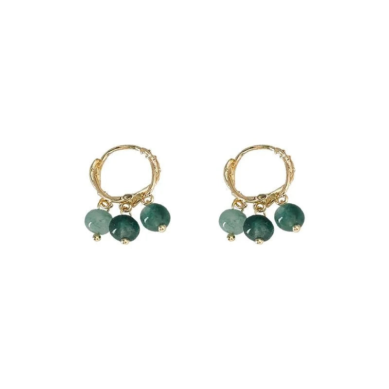 Forest Style Handmade Copper Jasper Moss Agate Round Geometric Stud Earrings For Women