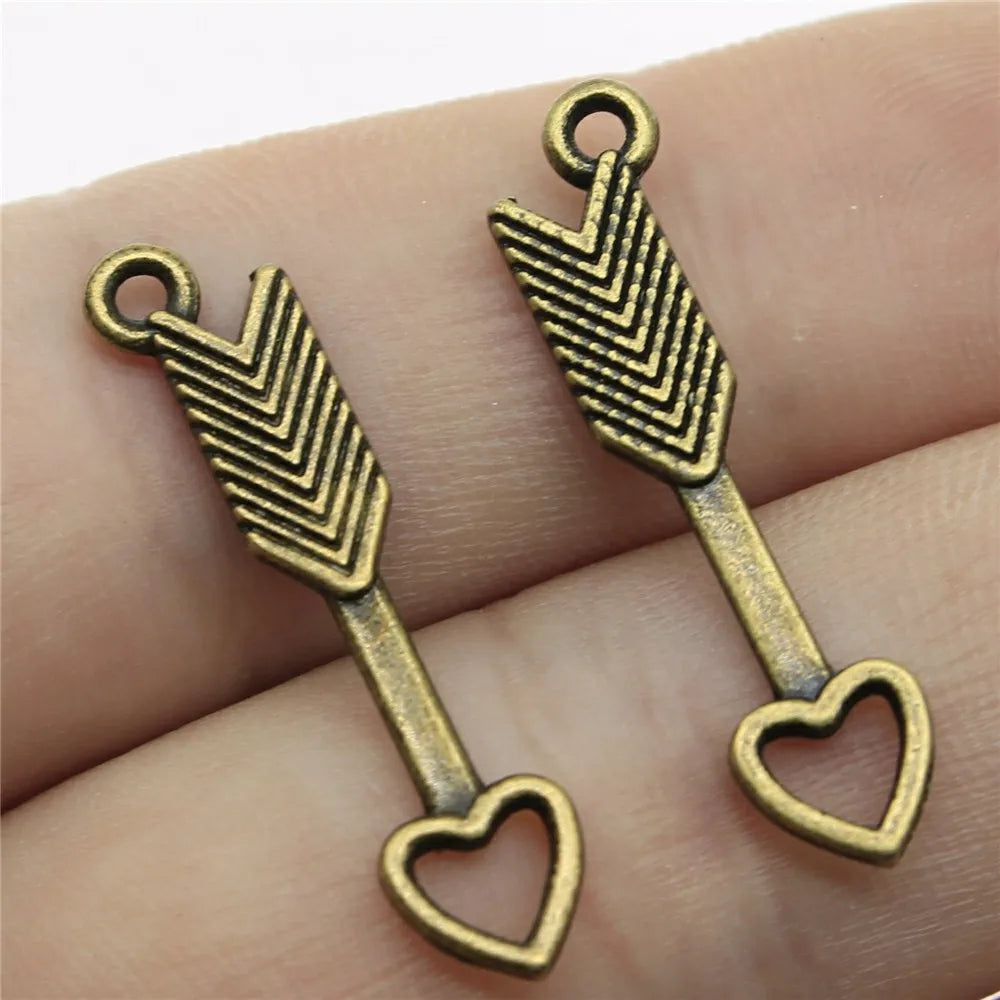 29mm 1g Multicolor Zinc Alloy Heart with Arrow Charm Pendant for DIY Necklace Bracelet Making