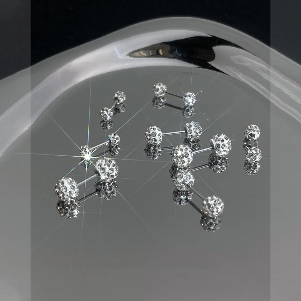 Copper Sparkling Rhinestone Ball Screw Back Cartilage Stud Earrings Minimalist Geometric Jewelry