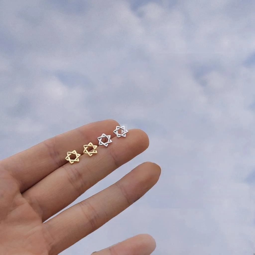 Mini Hollow Six-Point Star 14K Gold Plated Copper Stud Earrings Korean Minimalist Cute Jewelry