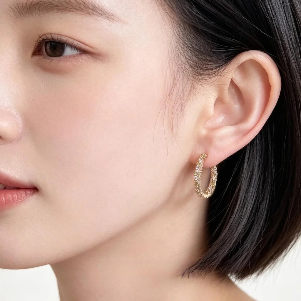 Light Luxury Forest Style Micro Pave Colorful Zircon Geometric Round Copper Drop Earrings