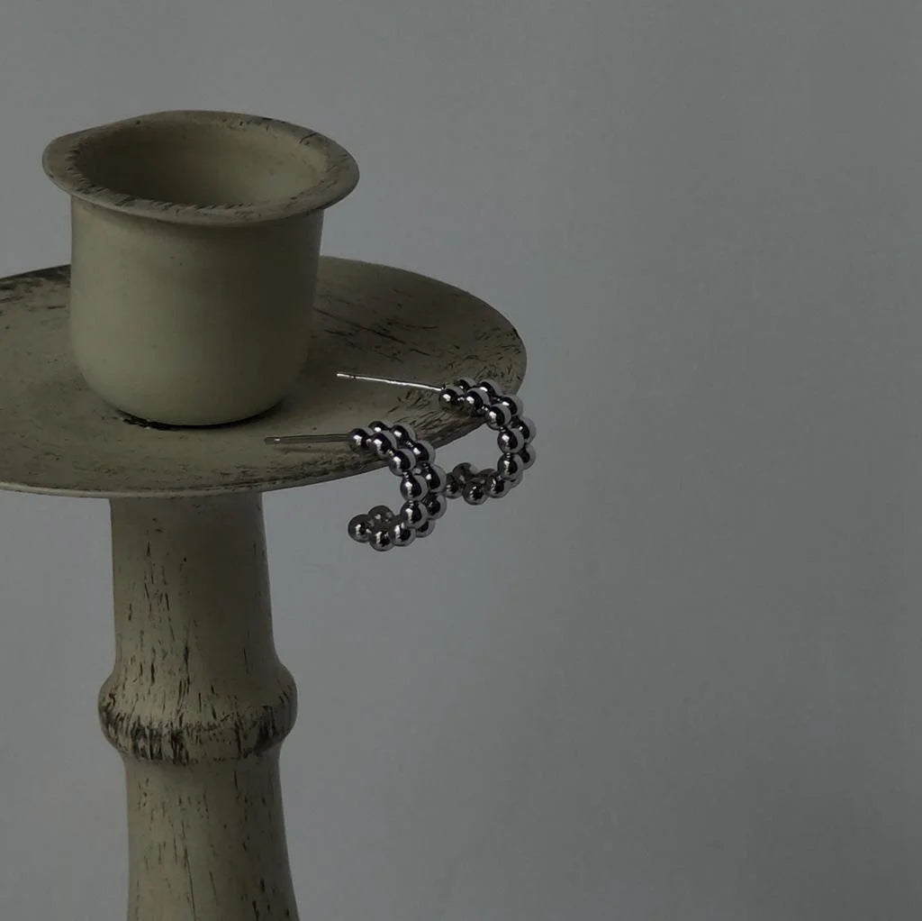 Minimalist Silver Bead C-Shaped Hoop Earrings Copper Geometric Polka Dot Cool Style Jewelry