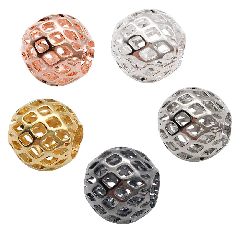 Copper Alloy Hollow Flower Ball Spacer Beads with Large Hole for DIY Earrings and Keychain Jewelry — 8mm