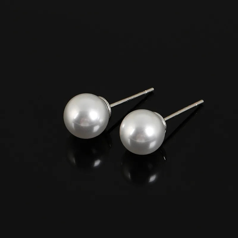 Elegant Round White Pearl Alloy Stud & Clip On No Piercing Silicone Clip Women's Fashion Earrings