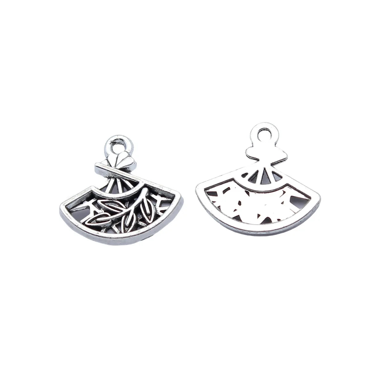 18x17mm 1.4g Antique Silver Zinc Alloy Bamboo Painted Fan Charm Pendant for DIY Necklace Jewelry Making