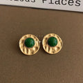 Vintage Old Money Round Geometric Copper Stud Earrings Matte Silver Tone Commuter Jewelry