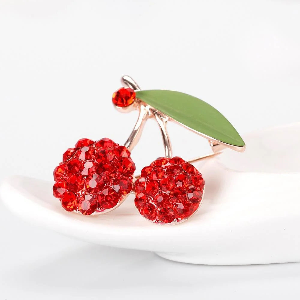 Cute Red Enamel Cherry Rhinestone Brooch For Women, Fashion Alloy Lapel Pin Corsage Gift Accessory