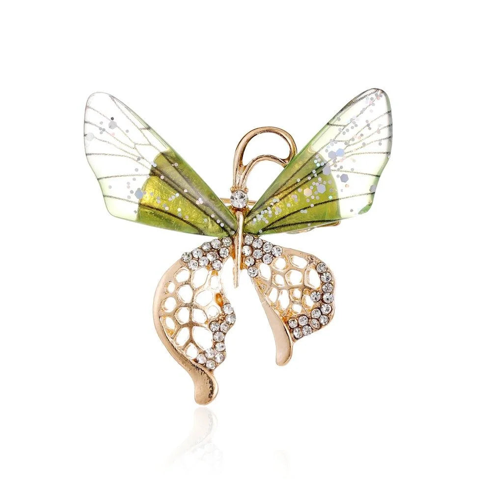 Luxury Acrylic Butterfly Brooch With Rhinestone Alloy Wings, Elegant Lapel Pin Corsage Suit Accessory Gift