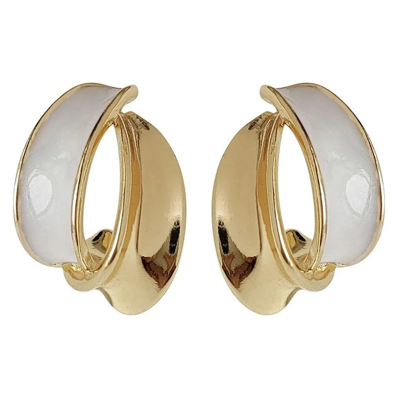 Light Luxury 14K Plated Copper Geometric Ring Stud Earrings