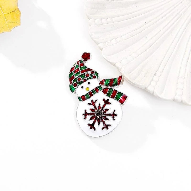 Cute Christmas Snowman Snowflake Enamel Rhinestone Alloy Brooch, Festive Lapel Pin Corsage Gift
