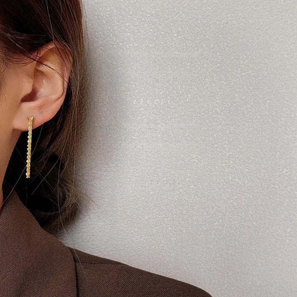 14K Plated Copper Long Tassel Chain Stud Earrings For Women Minimalist Korean Style