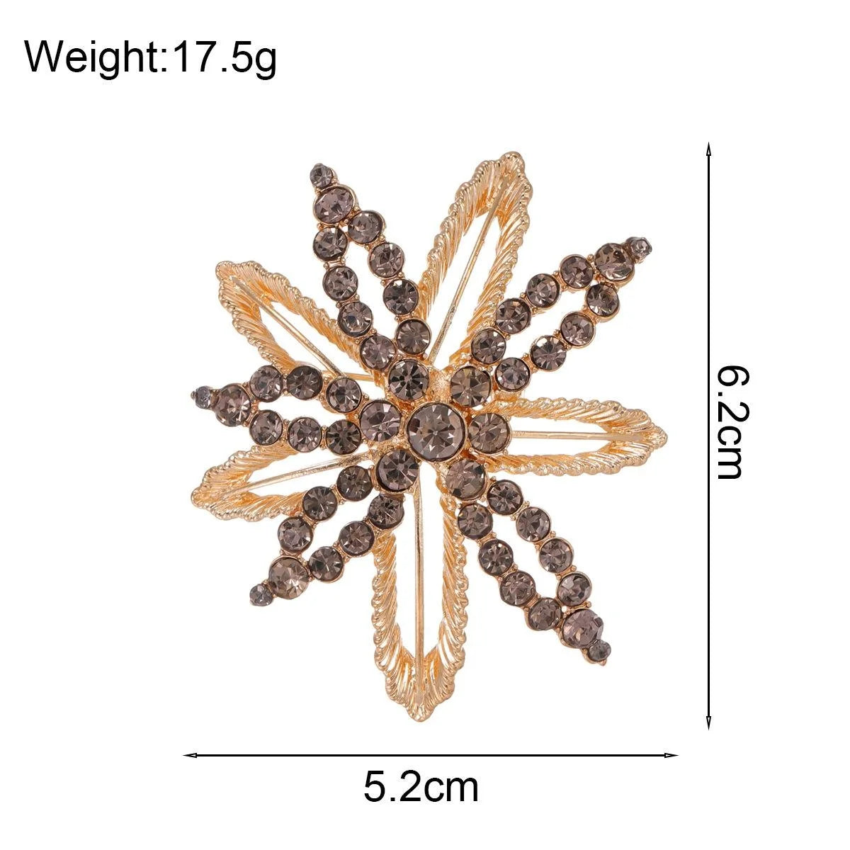 Elegant Snowflake Flower Rhinestone Alloy Brooch, Luxury Gold Tone Lapel Pin Corsage Suit Accessory