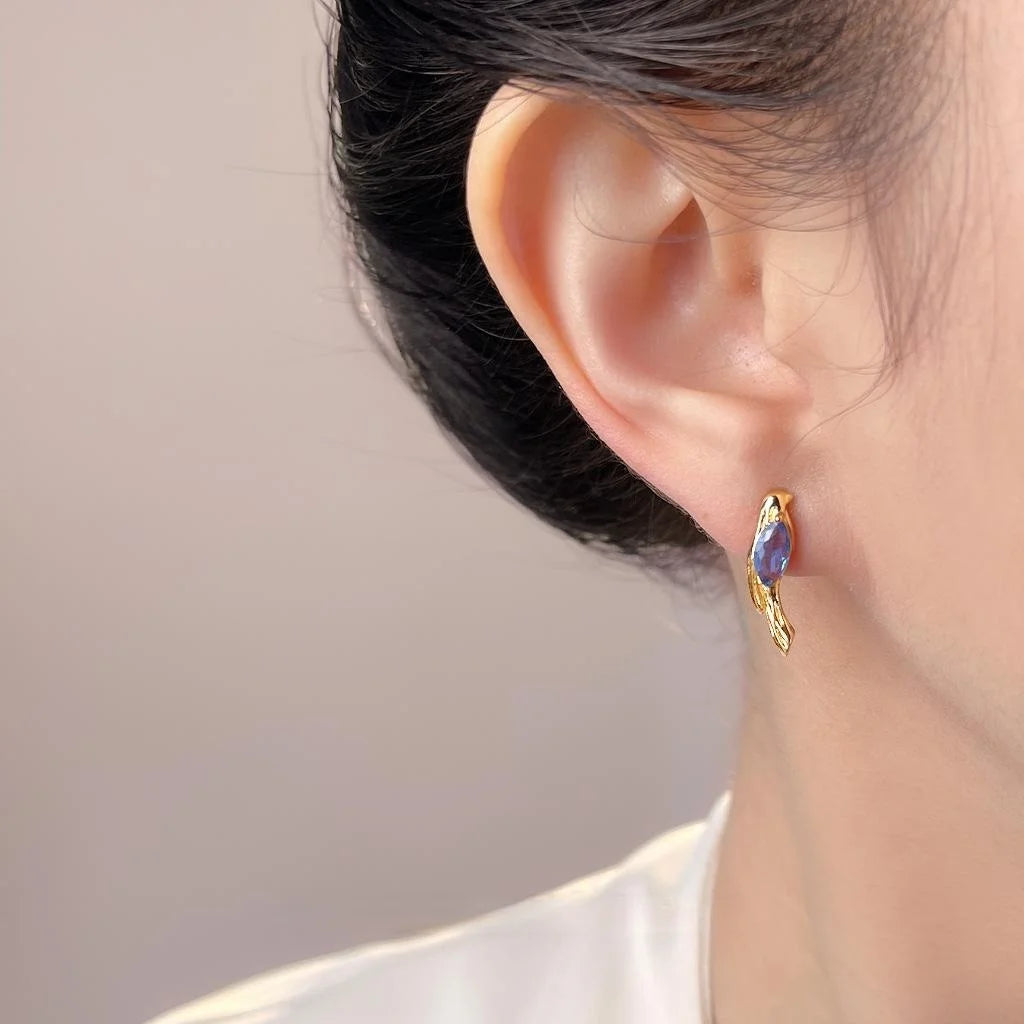 Old Money Style Bird Zircon Inlaid Copper Stud Earrings For Women