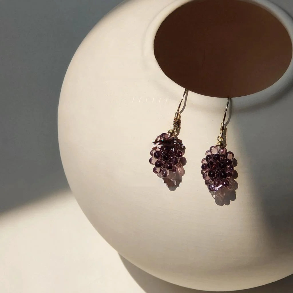 Korean Sweet Purple Grape Resin Drop Earrings Silver Plated Pin Cute Fruit Jewelry