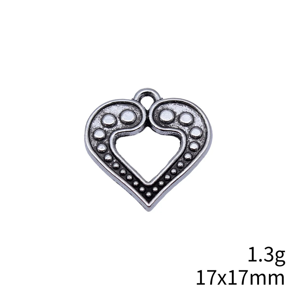 17x17mm 1.3g Antique Silver Zinc Alloy Double-Sided Pattern Heart Charm Pendant for DIY Jewelry