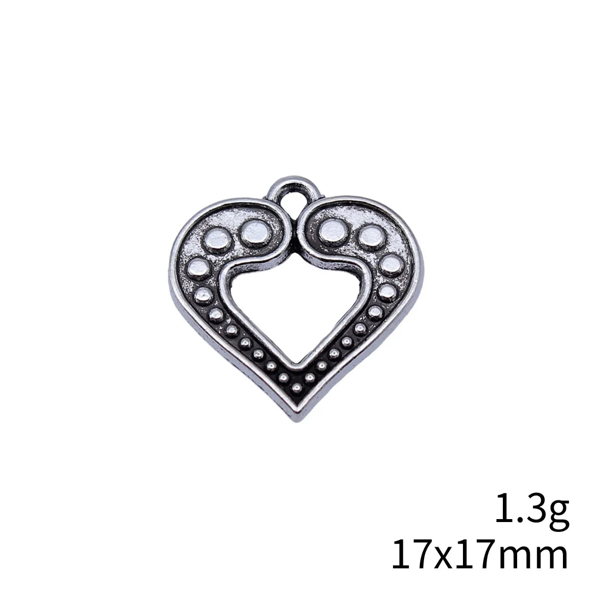 17x17mm 1.3g Antique Silver Zinc Alloy Double-Sided Pattern Heart Charm Pendant for DIY Jewelry