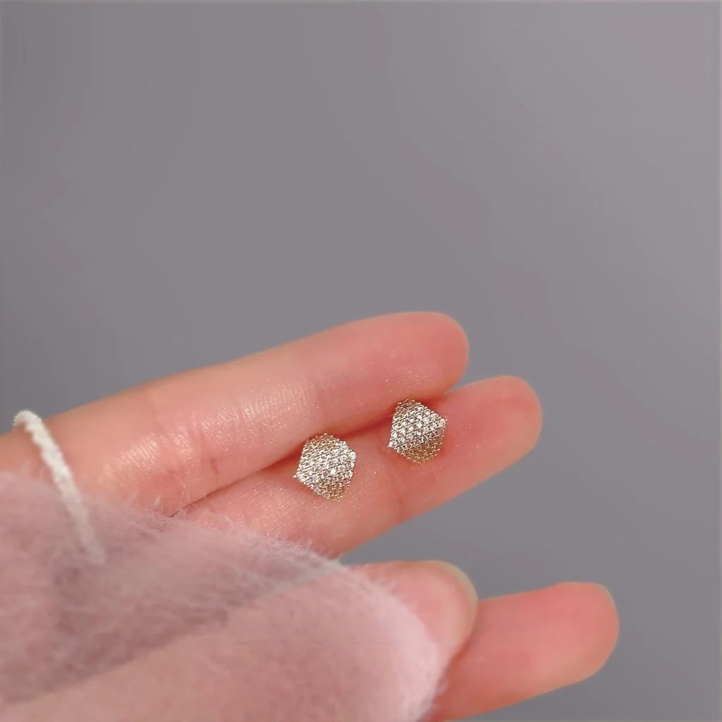 Light Luxury Curved Geometric Micro Pave Zircon Stud Earrings, Rhombus Evening Jewelry For Women