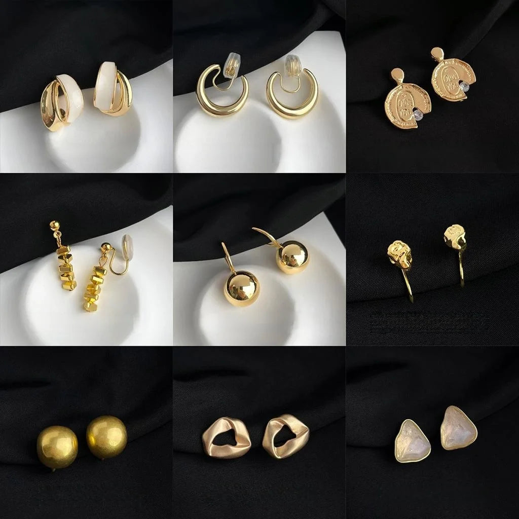 18K Gold Plated Copper No Piercing Clip On Drop Earrings, Premium Geometric Coil Commuter Jewelry
