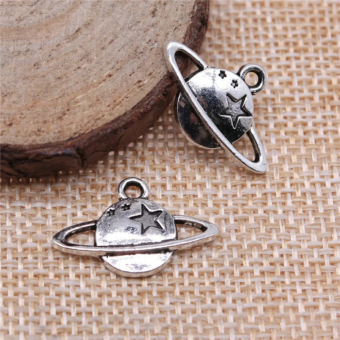 14x22mm 1.1g Vintage Zinc Alloy Solar System Saturn Charm Pendant for DIY Necklace Bracelet Making