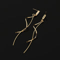 Elegant Gold Alloy Spiral Line Tassel Drop Stud & Clip On No Piercing Zircon Long Face Slimming Earrings