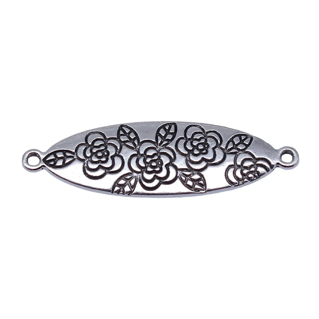 43x13mm 5g Antique Silver Zinc Alloy Double Sided Flower Pattern Connector Charm for DIY Jewelry Making