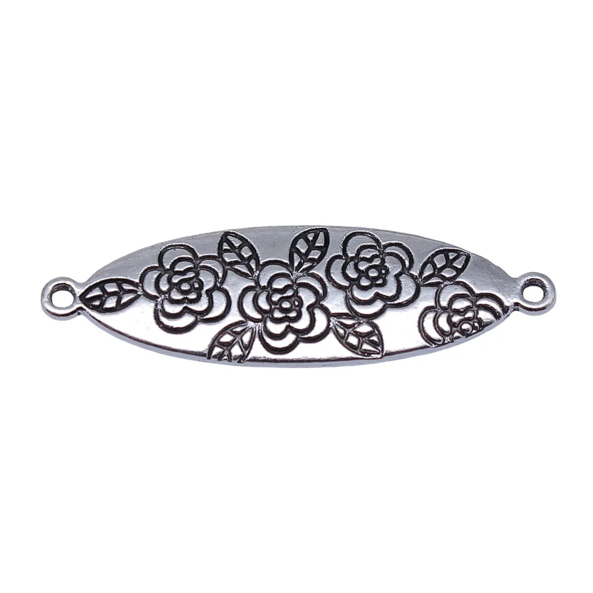 43x13mm 5g Antique Silver Zinc Alloy Double Sided Flower Pattern Connector Charm for DIY Jewelry Making