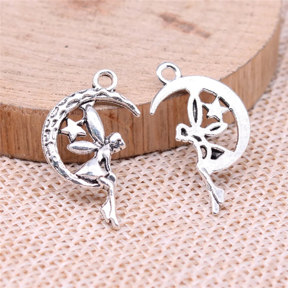 25x14mm 1.1g Vintage Zinc Alloy Angel Moon Star Charm Pendant for DIY Jewelry Accessories