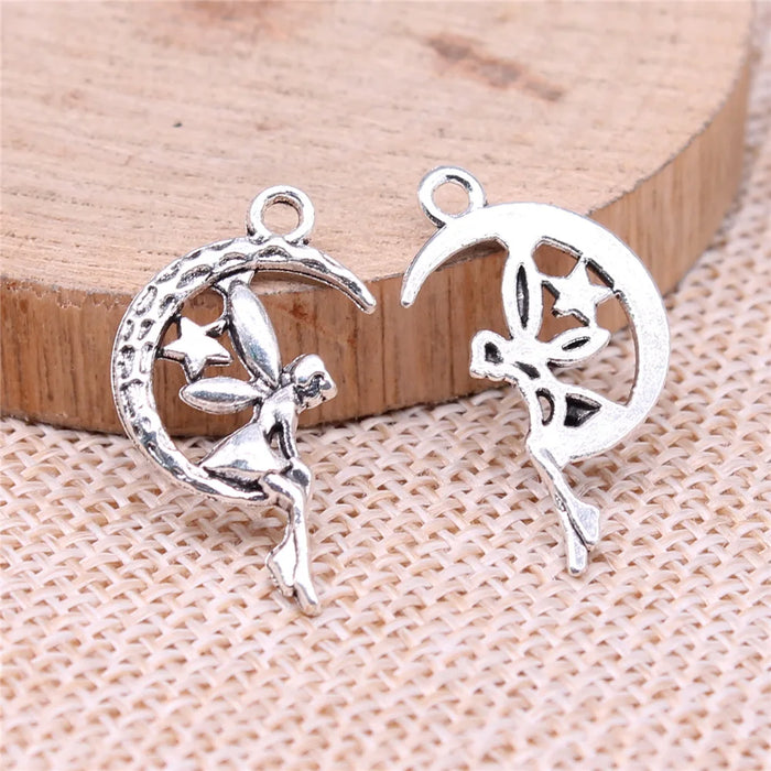25x14mm 1.1g Vintage Zinc Alloy Angel Moon Star Charm Pendant for DIY Jewelry Accessories