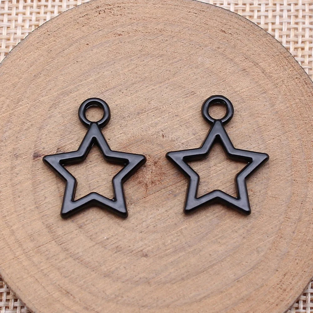 18x21mm 1.4g Electrophoresis Black Zinc Alloy Hollow Five Point Star Charm Pendant for DIY Jewelry Making