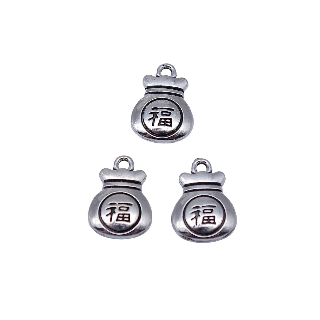 14x10mm 1.3g Multicolor Zinc Alloy Double Sided Fu Bag Charm Pendant for Chinese Style Jewelry DIY