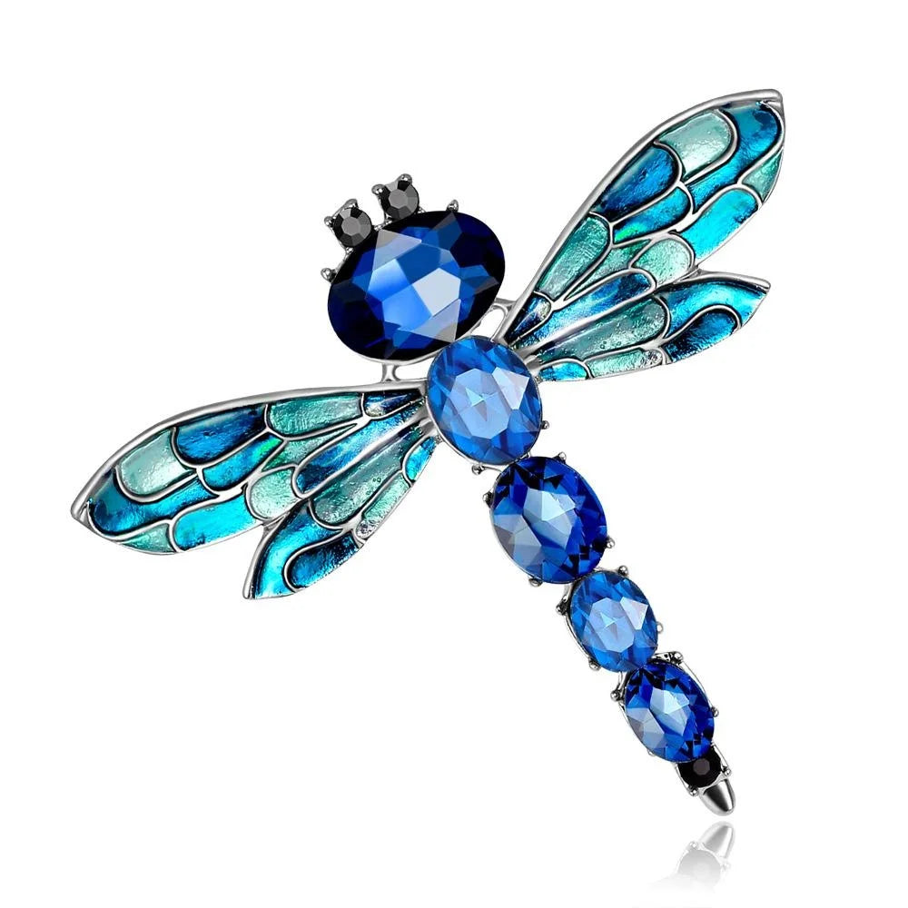 Elegant Blue Enamel Dragonfly Brooch With Crystal Rhinestones, Fashion Insect Lapel Pin Suit Accessory Gift