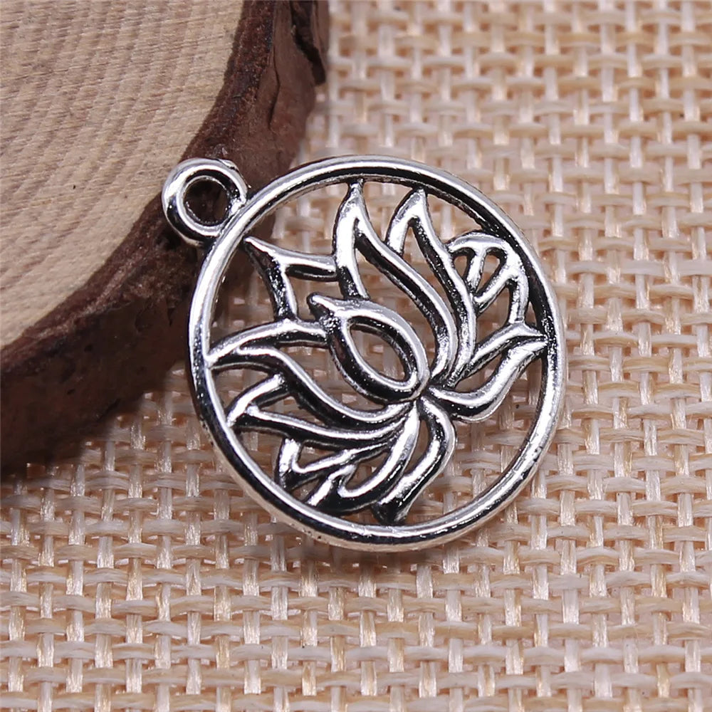 19x19mm 1.25g Multi-Color Zinc Alloy Round Lotus Charm Pendant for DIY Floral Jewelry Making