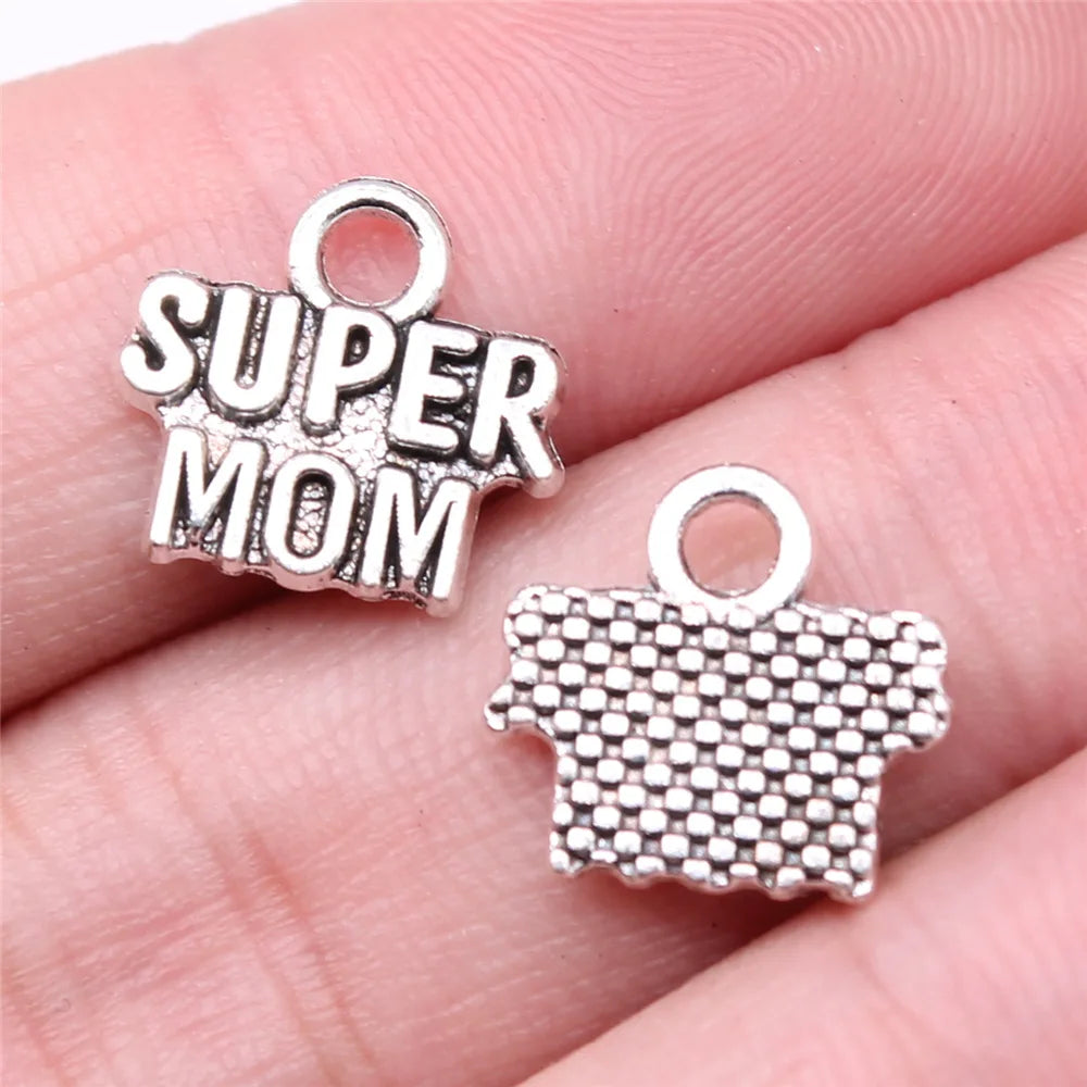 13x12mm 1g Antique Silver Zinc Alloy Super Mom Charm Pendant for DIY Bracelet Necklace Making
