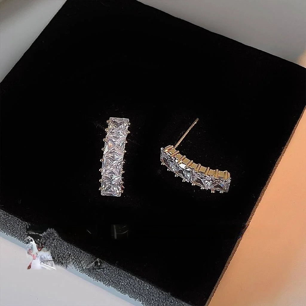 Minimalist Geometric Square Zircon Copper Drop Earrings With Micro Pave Row Stones