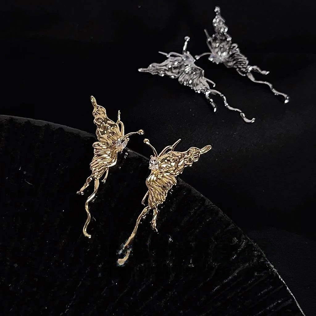 Original Design 14K Plated Copper Liquid Butterfly Stud Earrings Sweet Cool Style