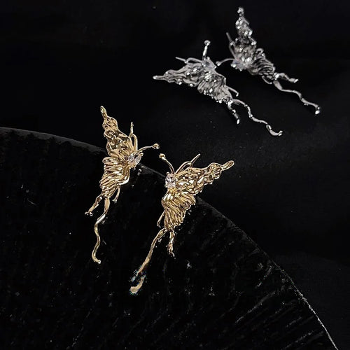 Original Design 14K Plated Copper Liquid Butterfly Stud Earrings Sweet Cool Style