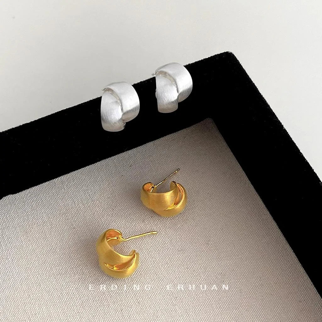 Light Luxury 14K Plated Copper Brushed Matte Geometric Double Ring Stud Earrings