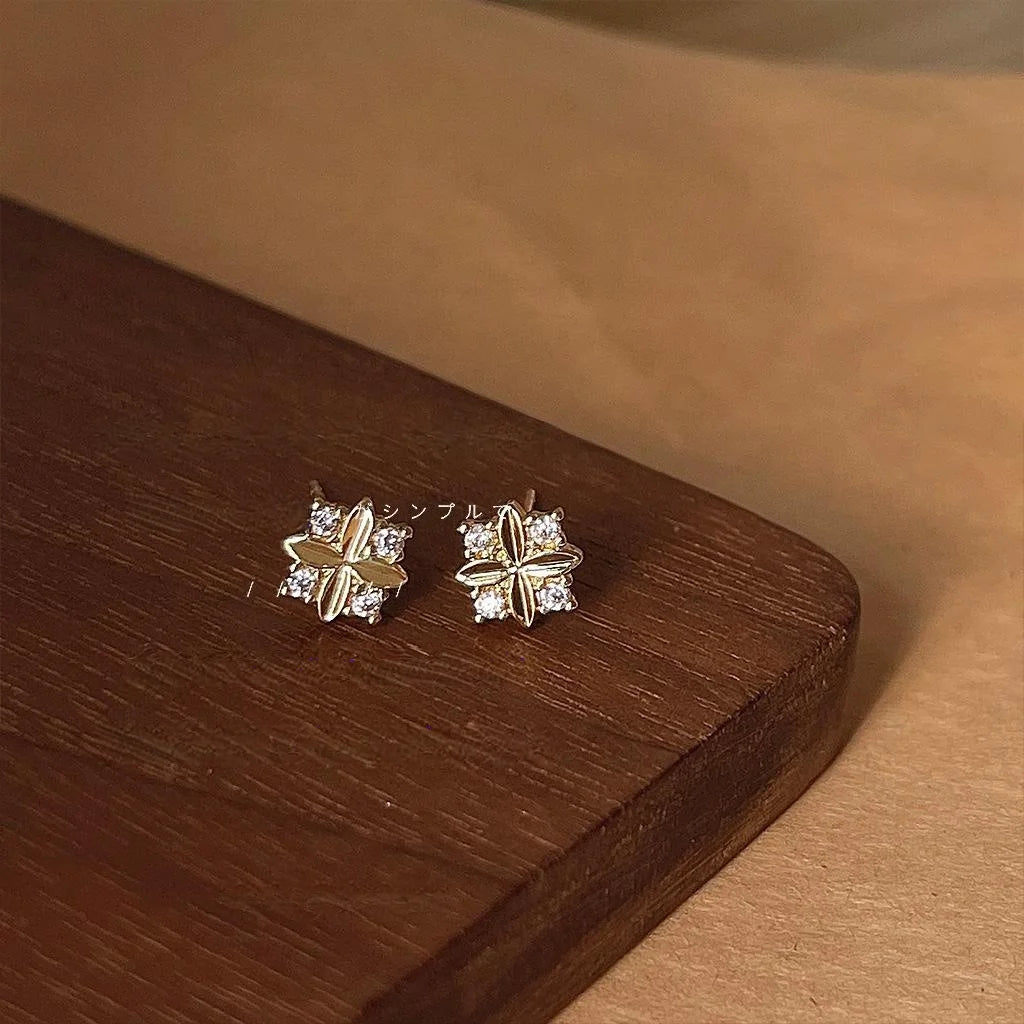 Mini 14K Plated Copper Geometric Square Micro Pave Zircon Stud Earrings