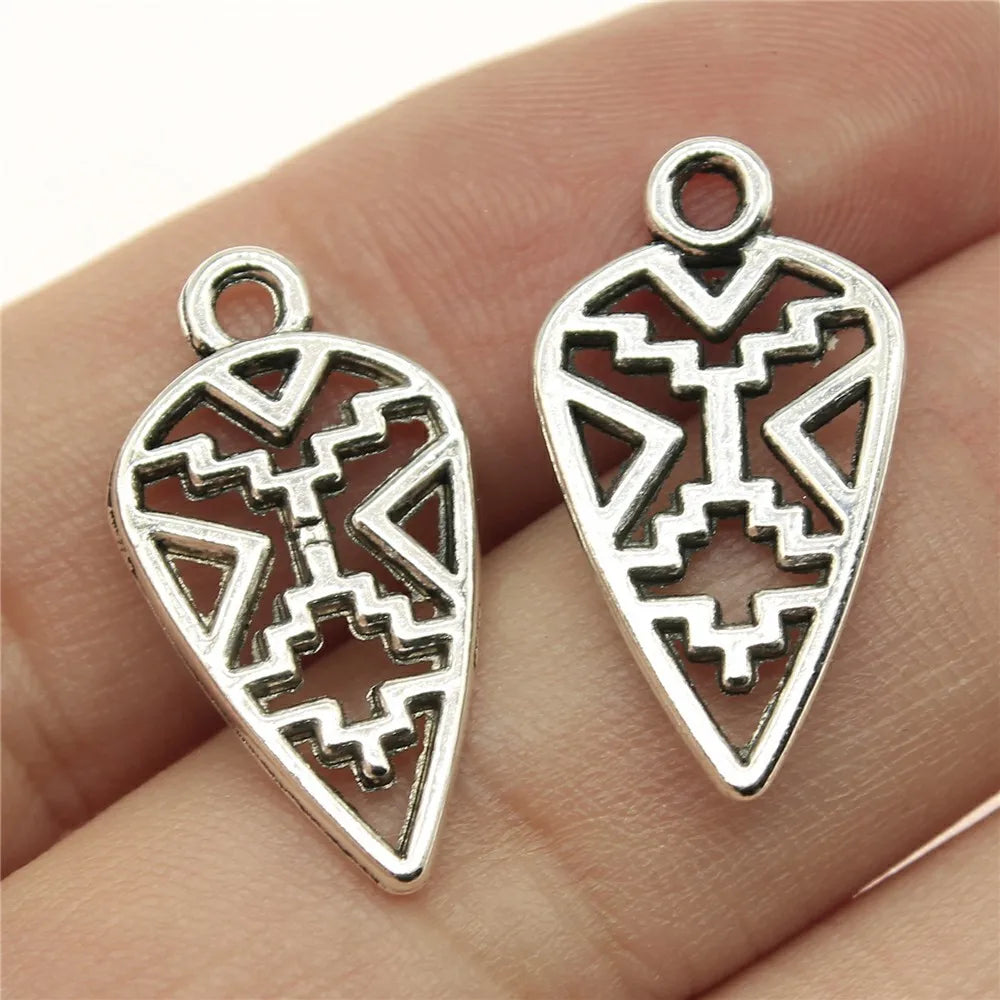 24x13mm 1.2g Antique Silver Zinc Alloy Geometric Hollow Pattern Charm Pendant for DIY Garment Decor