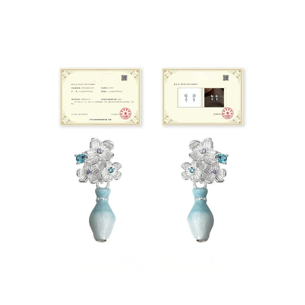 Elegant Gradient Drip Glaze Enamel Vase Flower Drop Earrings Silver Plated Copper Cool Tone