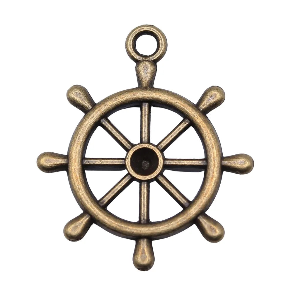 28x24mm 2.5g Multicolor Zinc Alloy Ship Rudder Charm Pendant for DIY Nautical Jewelry Making